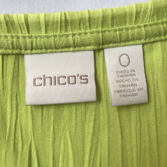 Chicos Crinkle Round Neck 3/4 Sleeve Top SZ 0 S Yellow Lime Statement Dopamine - Picture 2 of 11